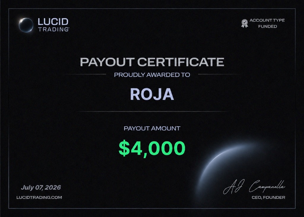 Lucid Trading payout certificate $4,000 — Roja