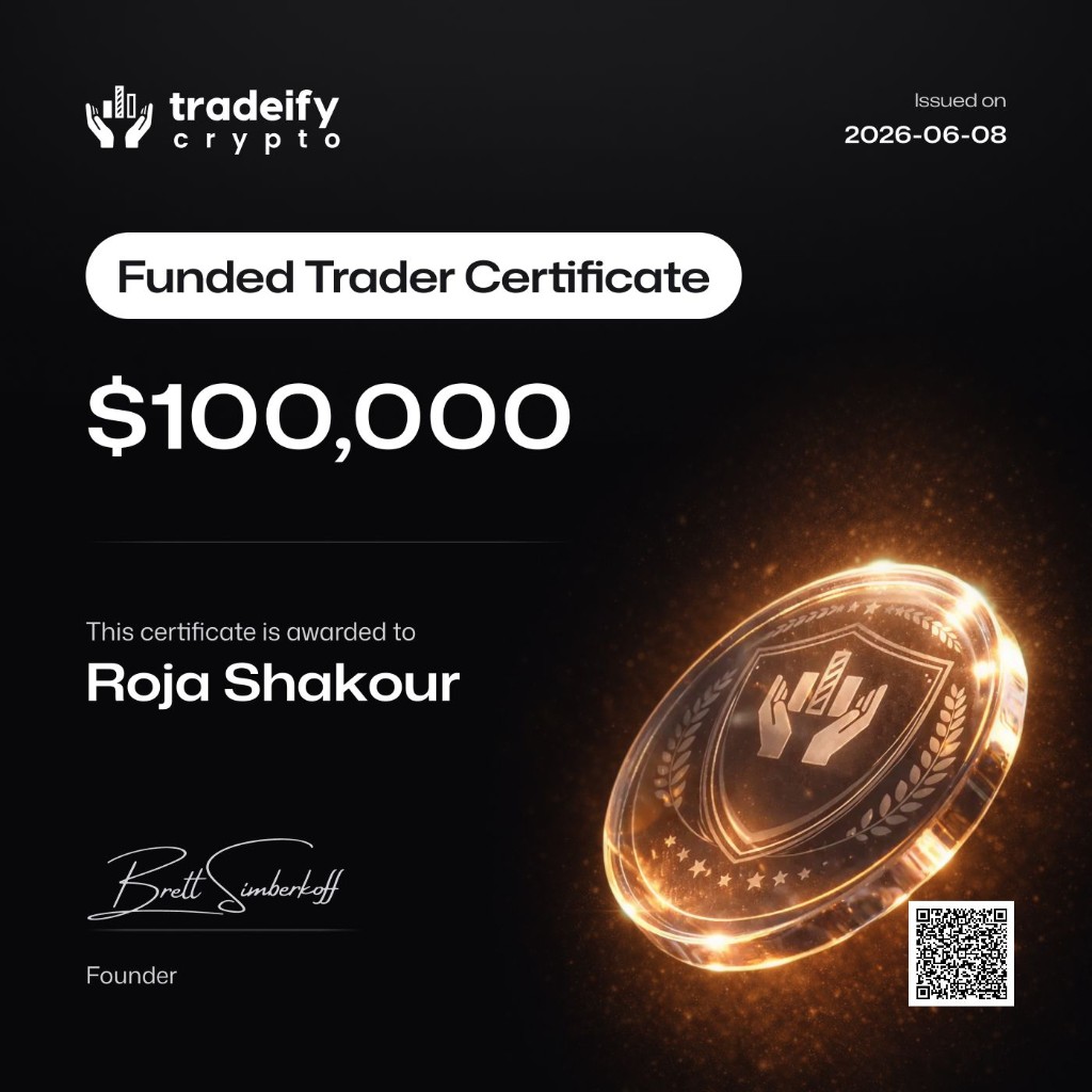 Tradeify $100,000 funded trader certificate — Roja Shakour